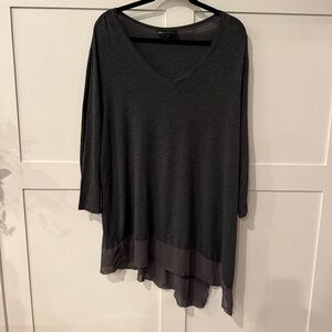 Lane Bryant Asymmetrical V-Neck Tunic Top - 3/4 Sleeve - Charcoal Grey - 18/20